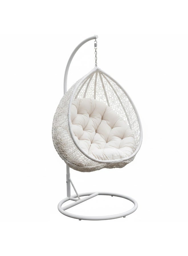 Single Outdoor Rattan Swing Patio Garden Balcony Terrace Hanging Chair Heavy Duty Metal Frame Weather Resistant Cushions Modern Comfortable Outdoor Furniture for Relaxing - Image 1